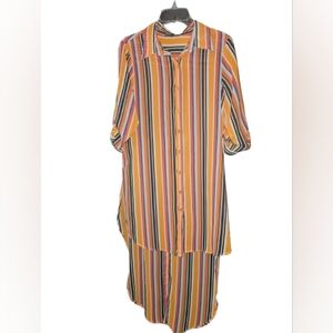 New Glory Orange Multicolor Striped Tunic Blouse L